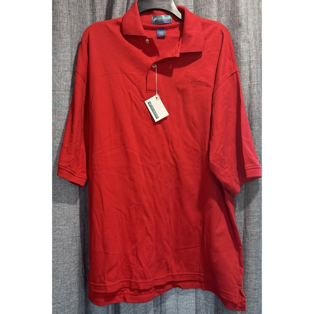 Pine Island Shirtmakers Men's 2XL Golf Polo Shirt Red Mustang Logo USA Made NWT